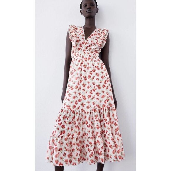 Zara Floral Print Dress Ruffled New - Picture 5 of 9
